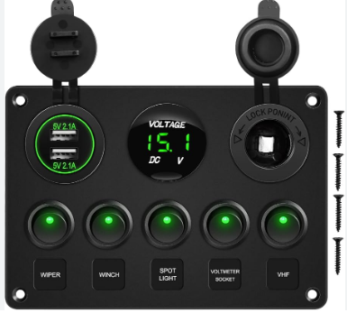Marine 5 Switch Panel green with USB Socket