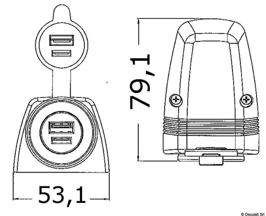 Osculati USB-A + USB-C Charging Socket with Surface-Mount Housing