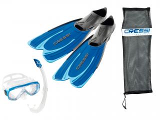 Cressi Agua Snorkeling Set with Fins – Blue (Made in Italy)