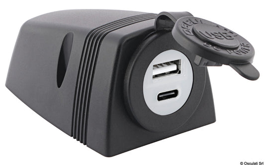 Osculati USB-A + USB-C Charging Socket with Surface-Mount Housing