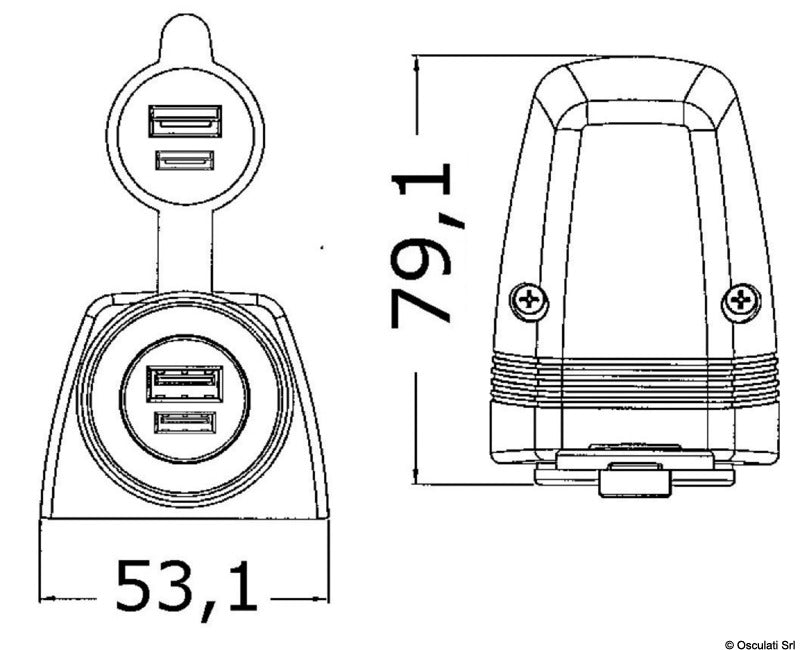 Osculati USB-A + USB-C Charging Socket with Surface-Mount Housing