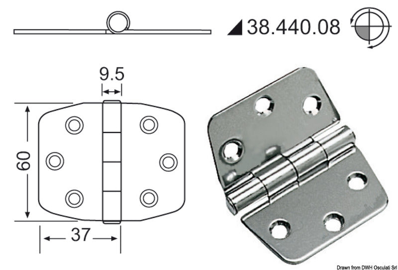Osculati Hinge 2 MM AISI 316 Standard Pin 74X60 MM