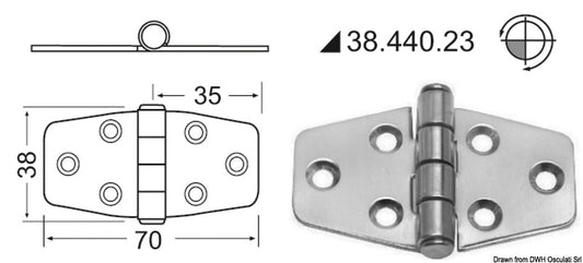 Osculati Hinge W/standard Pin 2mm 70X38 MM