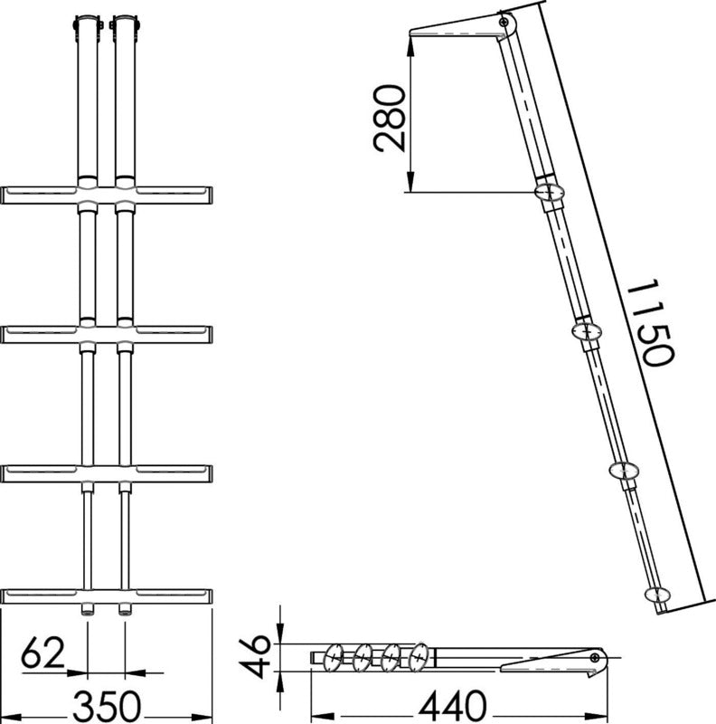 Osculati DIVER 4-Step Telescopic Ladder, Black Steps