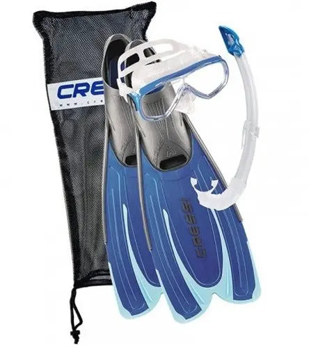 Cressi Agua Snorkeling Set with Fins – Blue (Made in Italy)
