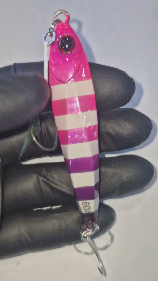Jackall Big Backer Jig 60g - Glow Pink & Purple Lens HL Lure